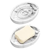 Shinowa Resin Soap Dish, Oval Bar Soap Holder Case Soap Saver Dish Tray Bathroom Décor Accessories for Bathroom Kitchen Shower Bathtub Sinks Counter-Top, Gravel White