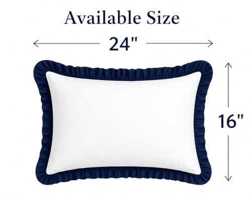 Image of Ruffled Pillow Cases Dule Tone Set of 2, White & Navy - Pillow Shams Brushed Microfiber Edge Ruffled Soft Pillow Cover with Envelope Closure for Bedding Decor 16 inch x 24 inch