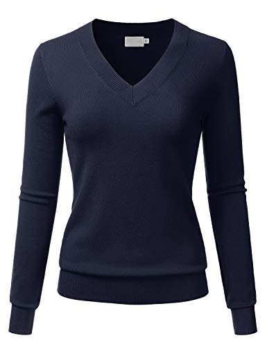 LALABEE Women's V-Neck Long Sleeve Soft Stretch Pullover Knit Top Sweater (S~XXL)