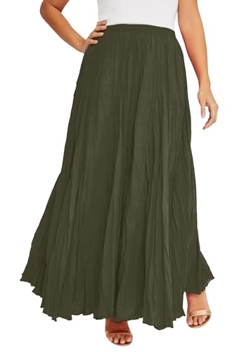 Jessica London Women's Plus Size Elastic Waist Cotton Flowing Maxi Crinkled Skirt