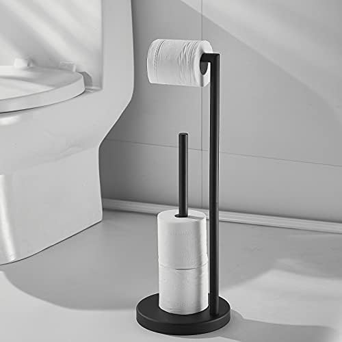Toilet Paper Roll Holder Stand, NEWRAIN Bathroom Free Standing Toilet Tissue Paper Roll Holder Stand with Reserve Function,Matte Black