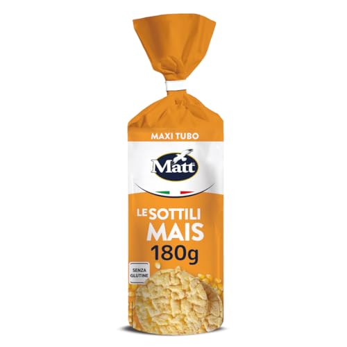 Matt, Le Sottili Mais, Gallette di Mais Sottili e Croccanti, Senza Glutine, Senza Lievito e a Basso Contenuto di Grassi, Snack Sano e Gustoso, Confezione 180 g