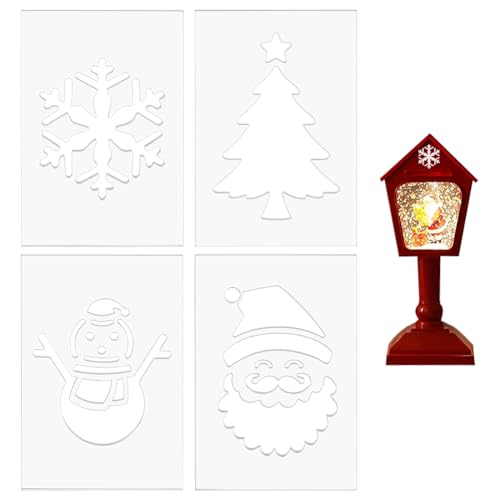 BENECREAT 4Pcs Christmas Theme Acrylic Lantern Template, Santa Claus Christmas Tree Snowman Snowflake Router Templates for DIY Patchwork Sewing Crafts, 8x5.5 Inch