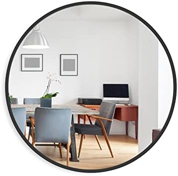 Black Bathroom Mirror for Wall, Large Round (24 inch) Entryway, Bedroom, & Living Room. Metal Hanging Circle Vanity, Wall Mouted (24'' - Framed Mirror)