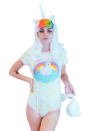 ENVY BODY SHOP Adult Baby & Diaper Lover(ABDL/DDLG/Little Space) Snap Crotch Rainbow Baby Unicorn Romper (2XL)