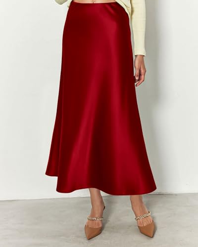 Image of BTFBM 2026 Summer Womens Skirts Silk Elegant High Waist Flowy Long Satin A-Line Midi Skirt Cocktail Wedding Party