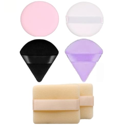 6 Pcs Makeup Face Powder Puffs Body Power Puff Soft Sponge Foundation Makeup Tool for Compacts,Loose Powder,Face Powder All Types of Skin (Rectangle+Triangle+Round Shape)