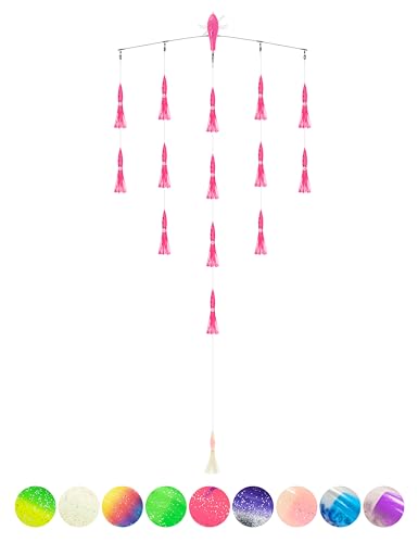 BLUEWING 36" Upgraded Fishing Spreader Bar Starboard Walker Offshore Trolling Spreader Bar with 9" Bulb Squids and 316 Stainless Steel Rod for Wahoo Tuna Marlin Mahi Mahi, Pink