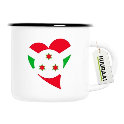 Huuraa Emaille Tasse Bur&i Flagge Herz 300ml Vintage Campingbecher Geschenkidee