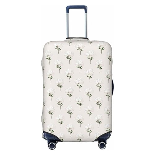 White Minimalism Peonies Elastic Travel Luggage Covers Dustproof Scratch-Resistant Suitcase Protector Fit 22-24 Inch