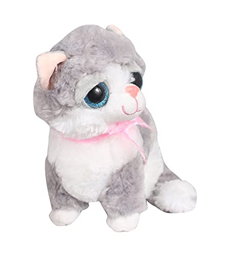 Image of Tickles Cute Little Kitten Glitter Eye Soft Stuffed Plush Animal Toy for Kids Birthday Gift (Size: 20 cm Color: Grey)