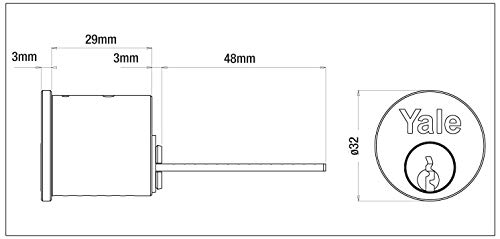 Yale Replacement Rim Cylinder, Suitable for Doors, 4 Keys Provided, P-chrome, 4 Keys, 38 - 57 mm