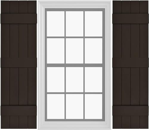 Pontiac Trail Board & Batten Vinyl Shutters (1 Pair) | 14.5"x63" (4-Board) - Stone Mason Brown | Exterior Window Shutters | Includes Mounting Hardware | Simple Installation | Made in USA