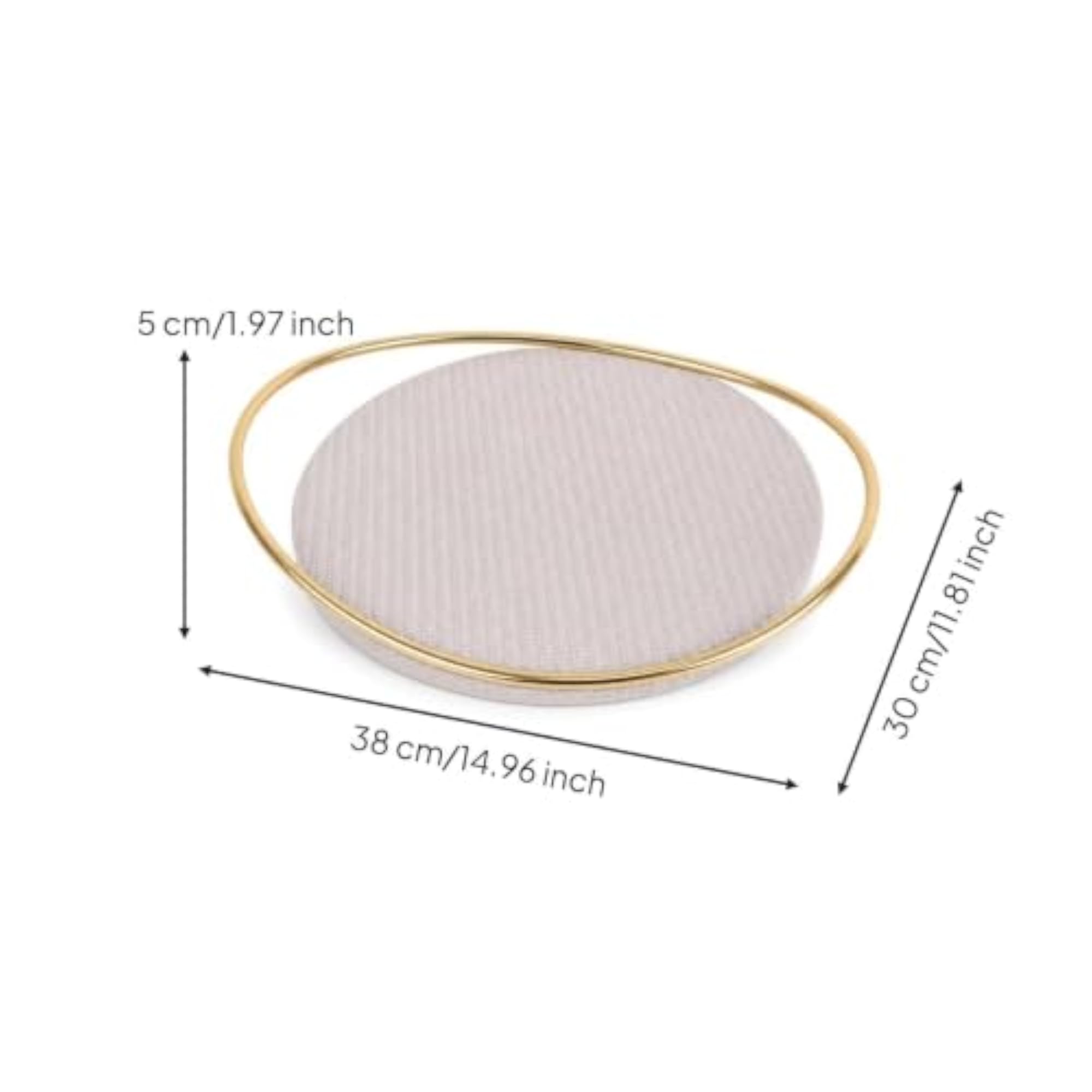 Oval Metal Tray with Open Handle Frame, Beige Leather Gold
