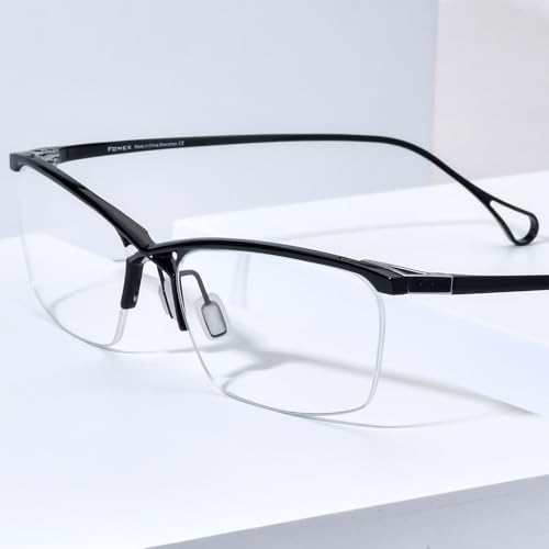 Image of FONEX Pure Titanium Glasses Frame Men Semi Rimless Square Eyeglasses Eyewear DTX416