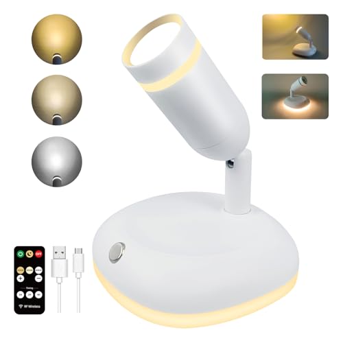LEASTYLE Wireless Rechargeable Spotlights Indoor for Plants,4000mAh Battery Operated Spotlight with Remote Timer,3000K-6000K Adjustable Dimmable LED Indoor Lighting for Paintings Accent Decor (White)