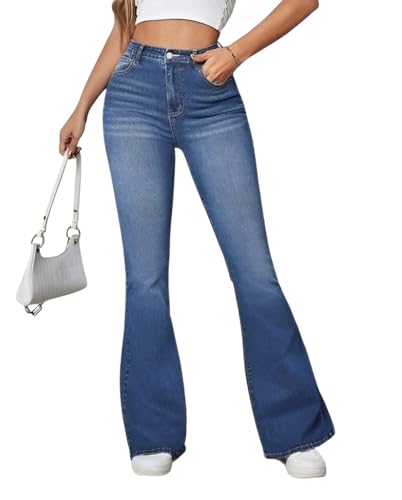 Image of Ben Martin Women's High Waist Jeans || Flared Bell Bottom Bootcut Pants || Wide Leg Stretch Denim - Perfect for Travel, Party & Everyday Use - Sizes 26-40 (2)
