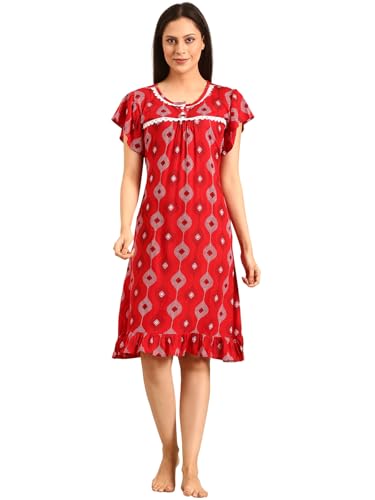 Image of Rupa Jon Aishwarya Women Short Printed Nighty in Premium Cotton Blend Fabric, Midi Length, Night Dress, Three-Fourth Length for Comfortable Everyday Wear