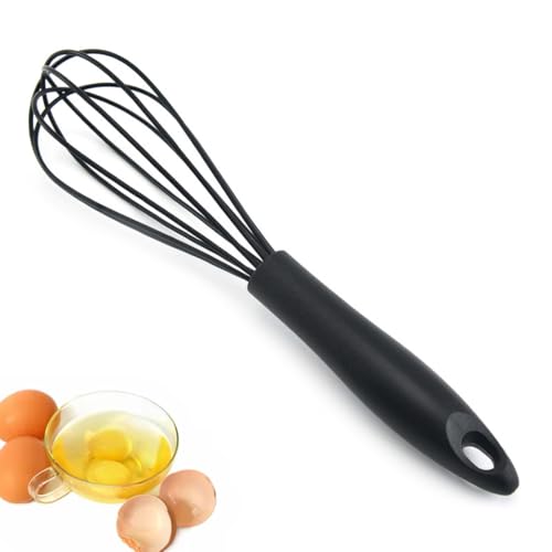 FKWKUW Fouet De Cuisine en Silicone Résistant À La Chaleur pour Ustensiles De Cuisine Antiadhésifs, pour Mélanger, Fouetter, Battre, Mousser Et Remuer, Peut Être Suspendu, Gain De Place, Noir