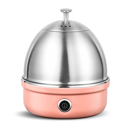 XYUERU Stainless Steel Electric Egg Cooker - Automatic Steamer and Breakfast Machine for Up to 7 Eggs, Egg Custard Cooker (Pink)
