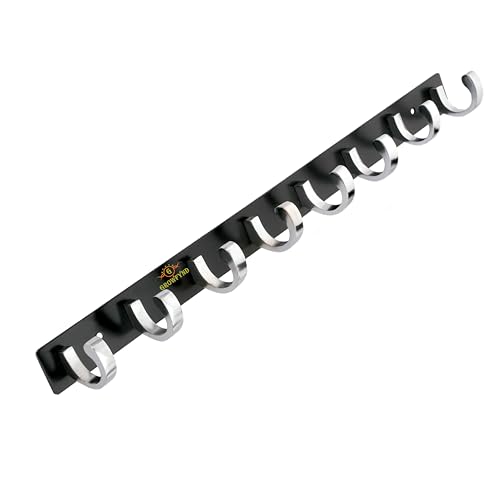 Image of Heavy Duty C Type Stainless Steel Cloth Hanger Suitable for Bathroom Bedroom Kitchen Wall Hook Rail Hanging Scarf Coat Keys Tie, Towel Door Robe (8 Pin CP Black, Pack of 1)
