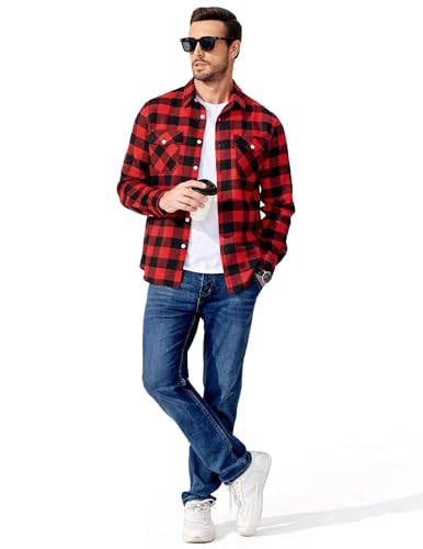 COOFANDY Mens Flannel Shirts Long Sleeve Casual Plaid Button Down Shirt Cotton Shirt Cowboy Work Shirts with Pockets3