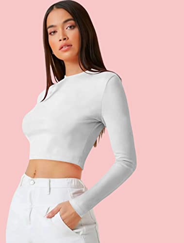 Image of Dream Beauty Fashion Women's Casual Round Neck Long Sleeves Stylish Crop Top - 17 inch Inches (Tee-Tally 02)