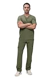 Monarch Uniforms Men's Scrub Set V-Neck Scrub Sets with Nine Large Pockets(Olive,Medium)