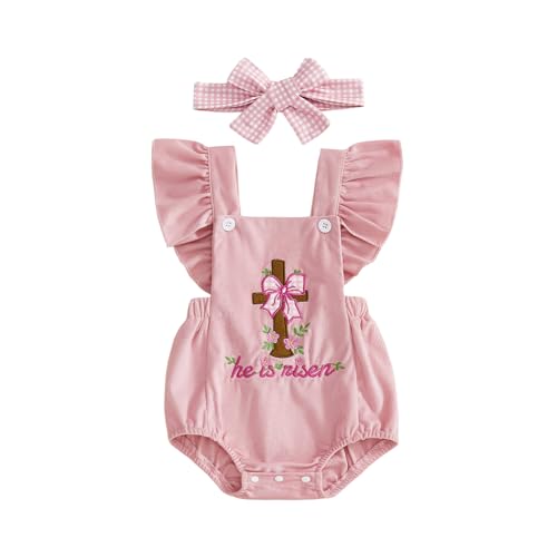 Lucikamy Newborn Baby Girl Boy Easter Romper Sleeveless Backless Cartoon Rabbit Button Bodysuit Jumpsuit Outfits (2025E pink, 6-12 Months)