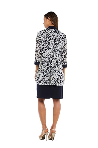 Image of R&M Richards Womens 2-Piece Black & White Jacket Dress Set W /Necklace