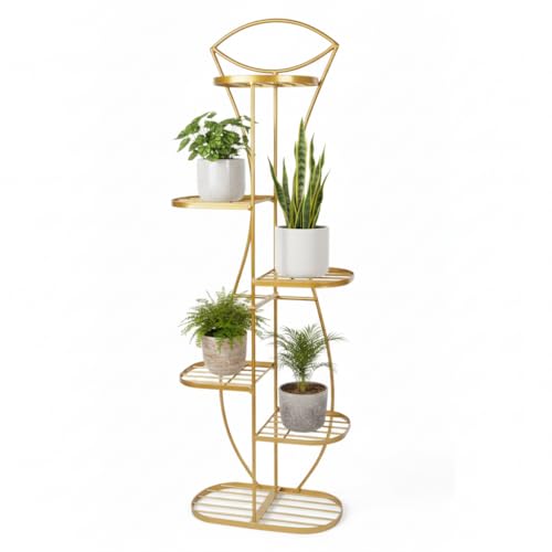 Image of MetalTouch Multi-Tiered Metal Flower Pot Stand - Indoor 6 Layer Tier Iron Plant Pot Display Plant Pot Holder Tall Plant Flower Shelf for Living Room Balcony Living room & Court Garden (Surai Gold)