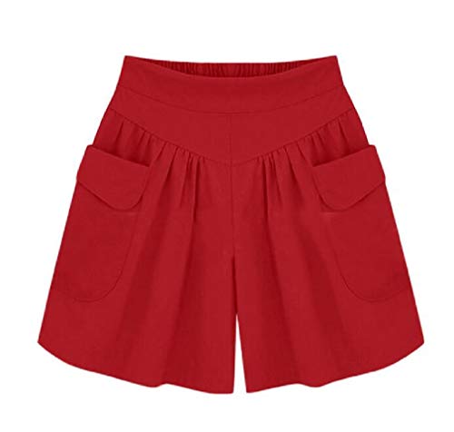 Shorts de praia feminino da KLJR, cintura alta, cor sólida, solto, com bolsos, Wine Red, X-Small
