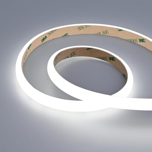 JOYLIT 24V LED Streifen Diffusor 5000K Außen 5M, UL PRO+ 3300LM/M Sehr Hell 26W/M CRI 90+ Lichtband, Unsichtbare LEDs, Gleichmäßiges Leuchten, 6MM Höhe, 256LEDs/m Weiß Neon LED Strip Selbstklebend