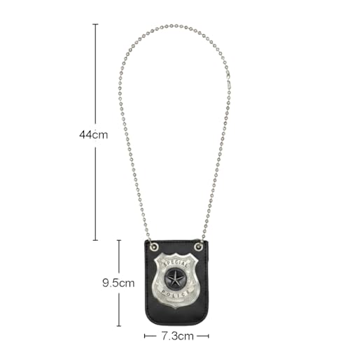Cherry-on-Top Police Badge Fancy Dress Pretend Play Policeman Police Woman Lanyard on Chain for Halloween SWAT FBI Dress Up, 72CHA, Black