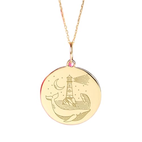 Collier pendentif pièce de monnaie gravée phare argent et or LKBEADS