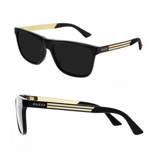 Image of Gucci GG0687S Lettering Logo Rectangular -Shaped Polarized Sunglasses for Men - Includes Luxury Eyewear Kit - Black Frame with Gray Lens