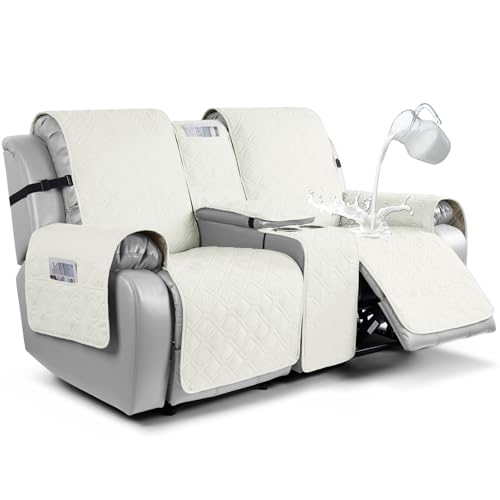 Image of VANSOFY Loveseat Recliner Cover with Console 100% Waterproof Sofa Slipcovers Non-Slip Reclining Couch Cover Split Sofa Covers Furniture Protector for Pets, Dogs(Off White)