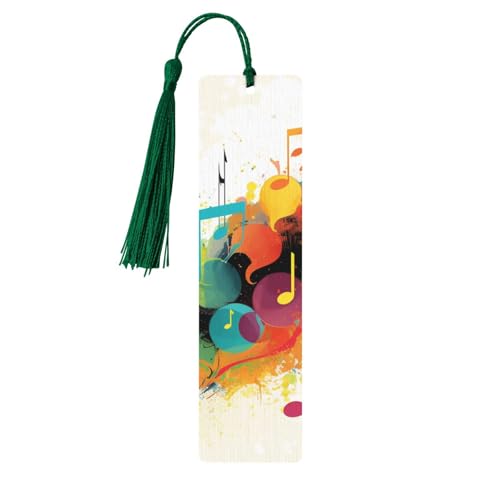 抽象的な音楽をテーマにした木製しおり 5個 天然バーチウッド しおり カラフルなタッセル付き パーソナライズ 木製ハンギングタグ オーナメント DIY クラフト しおり メンズ レディース 本好き向け