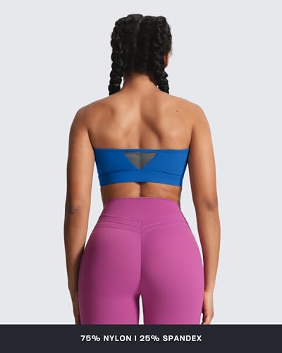 Image of Aoxjox Women's Workout Strapless Bandeau Mesh Bras Training Fitness Running Yoga Crop Tank