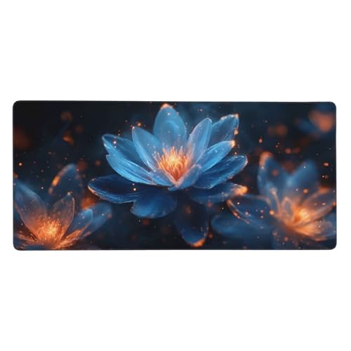Alfombrilla Gaming, Alfombrilla Ratón Grande, Alargar Lavable la Almohadilla del Ratón, Base Antideslizante de Caucho, Mejora de la Velocidad y la Precisión, Computadora, 700x300x4mm, Azul Flores Z476