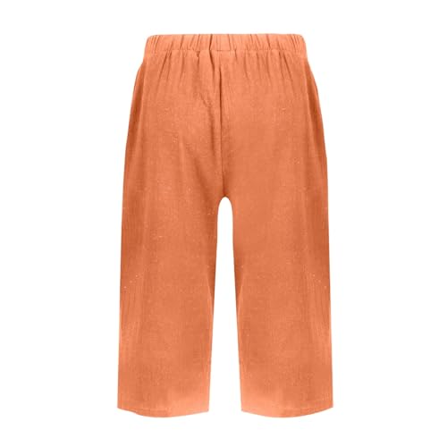 Pedal Pushers for Women Summer Pull On Bermuda Cotton Linen Shorts Knee Length Casual Beach Yoga Shorts with Pockets4