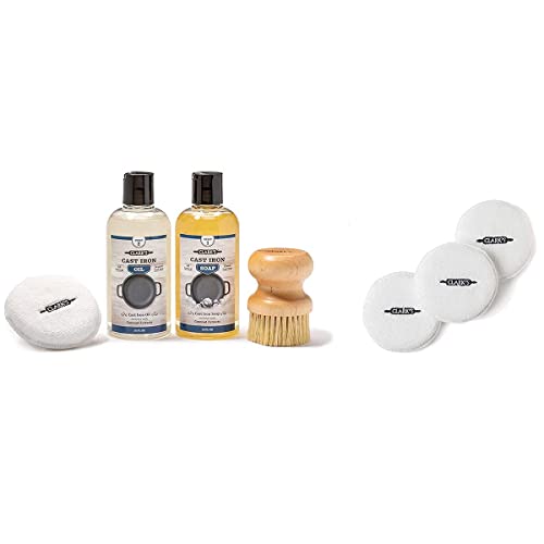 CLARK'S Cast Iron Care Kit and Buffing Pads Maintain All Cast Iron and Carbon Cookware