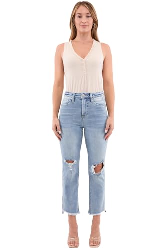 RFM Dylan High Rise Slim-Fit Straight Crop Fray Jeans with Built-in Tummy Control - Premium Stretch Denim (Available in Plus)4