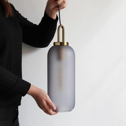 Lámpara de techo colgante E27 en cristal gris para comedor moderno 8