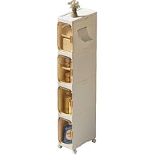 Slim Bathroom Storage Cabinet, Narrow Floor Cabinet Waterproof 2-Tier, with Drawer Foldable + Movable Rolling Bathroom Kitchen Laundry Room 4-Tier