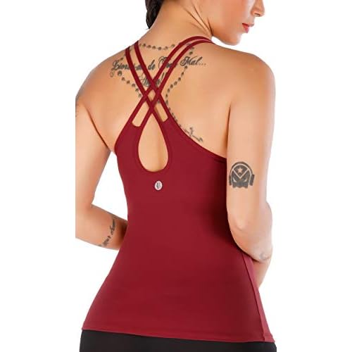RUNNING GIRL Yoga Tank Tops for Women Built in Shelf Bra B/C Cups Strappy Back Activewear Workout Compression Tops