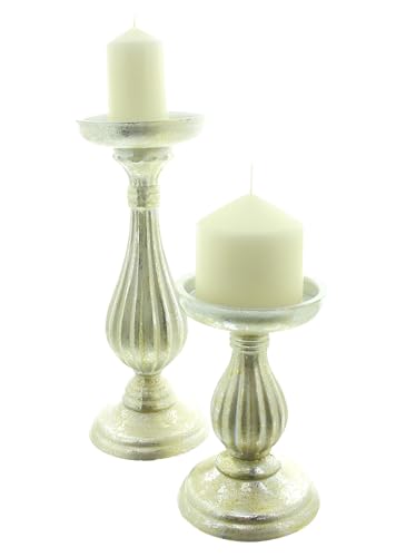 Dekoleidenschaft Kerzenhalter „Eleganz“, 2er Set, aus Holz in Silber...
