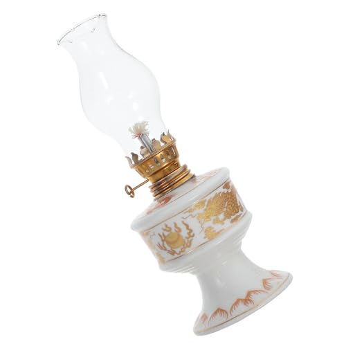 jojofuny Lámpara de Aceite de Queroseno Antigua con Cámara de Vidrio Lámpara Tradicional Doble Dragón para Uso Interior Decoración Festiva y Iluminación Continua Tamaño Pequeño 1