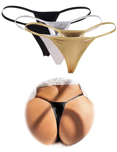 ohyeahlady Simili Cuir Mini String Ficelle Femme Sexy Érotique Grande Taille Micro String de Bain Hot Ouverte Bikini Culotte Tanga Chic Slip sous-vêtements...