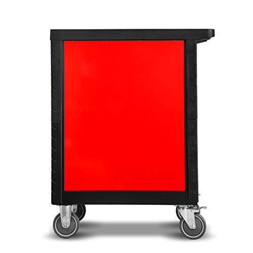 EBERTH Werkstattwagen 167-teilig bestückt, 7 Schubladen, 5 Davon mit Werkzeug gefüllt, Doppelwandiger Werkzeugwagen aus Stahl, Rot Pulverbeschichtet, Lenkrollen, Feststellbremse, Ergonomische Griffe – Bild 5